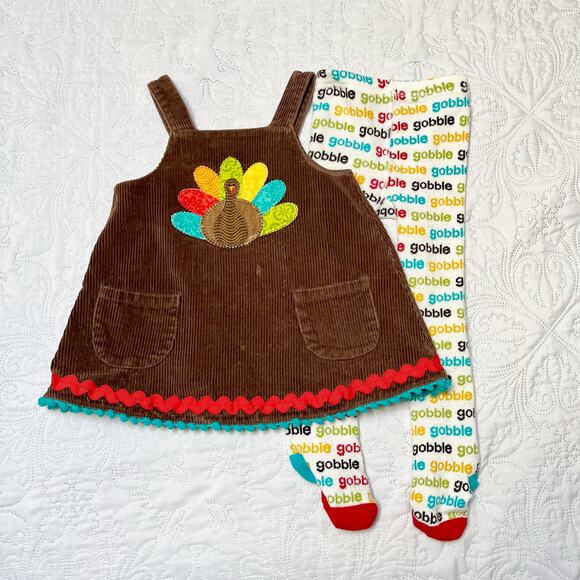 Mud Pie Turkey Corduroy Jumper and Thanksgiving Tights Size 12-18m - Picture 2 of 5